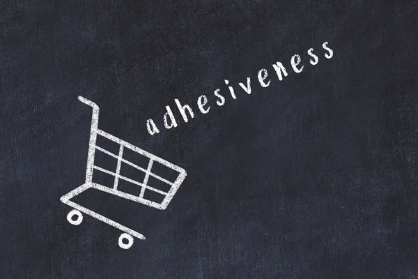 Chalk Drawing Shopping Cart Word Adhesiveness Black Chalboard Concept Globalization — Stock Photo, Image