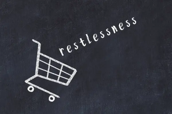 Chalk Drawing Shopping Cart Word Restlessness Black Chalboard Concept Globalization — Stock Photo, Image