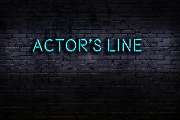 Neon Sign Inscription Actor Line Brick Wall Night View — Stock Photo, Image