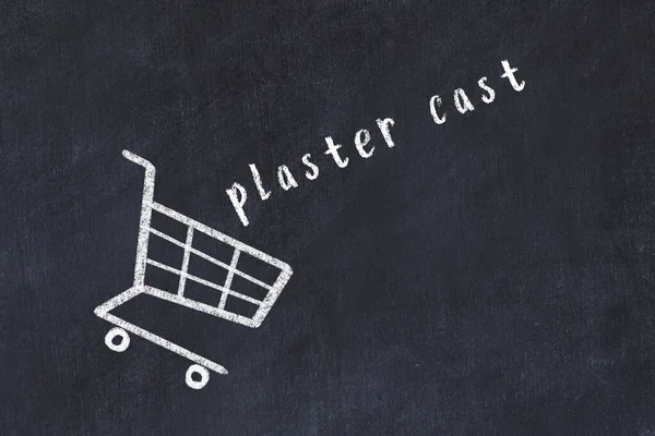 Chalk Drawing Shopping Cart Word Plaster Cast Black Chalboard Concept — Stock Photo, Image