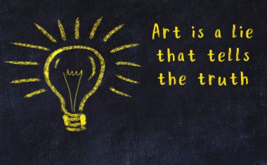 Bir karatahtaya ve bir ampul çizimine elle yazılmış akıllı bir alıntı.