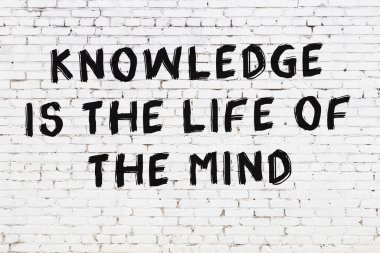 Beyaz tuğla duvara zekice alıntılar yazılı siyah bir yazı.