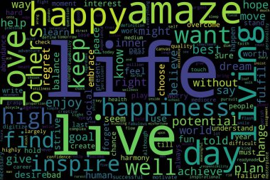 Siyah arka planda kelime bulutu. Yaşam kavramı.