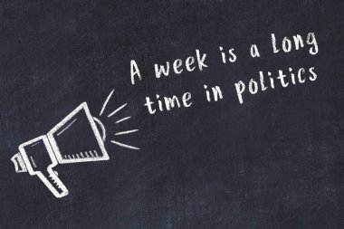 Bilge motivasyonel yazıtlı siyah karatahtaya hoparlör çizimi