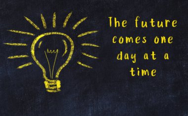 Bir karatahtaya ve bir ampul çizimine elle yazılmış akıllı bir alıntı.