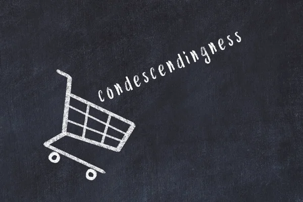 Chalk Drawing Shopping Cart Word Condescendingness Black Chalboard Concept Globalization — Stock Photo, Image