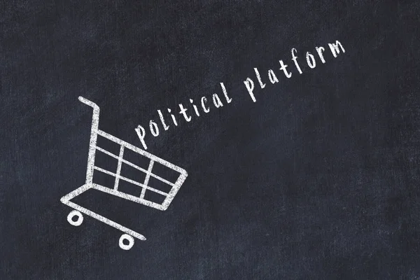 黒の黒板にショッピングカートや単語の政治的なプラットフォームのチョーク図面 グローバル化と大量消費の概念 — ストック写真