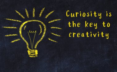 Bilgece bir alıntı ve siyah karatahtaya bir ampul çizimi