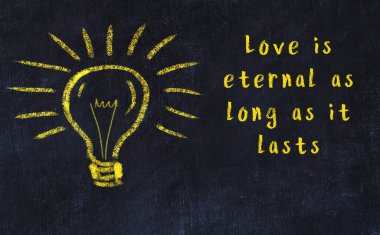 Bilgece bir alıntı ve siyah karatahtaya bir ampul çizimi