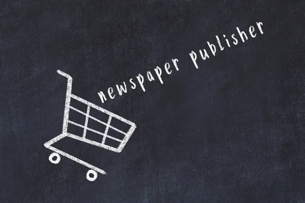 Chalk Drawing Shopping Cart Word Newspaper Publisher Black Chalboard Concept — Stock Photo, Image