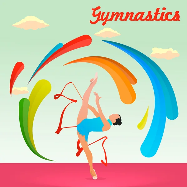 Gymnast with a ribbon at the Summer Games — Stock Vector