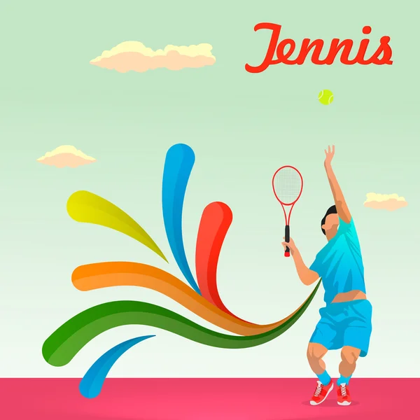Jugador de tenis ofrece lanzamiento — Vector de stock