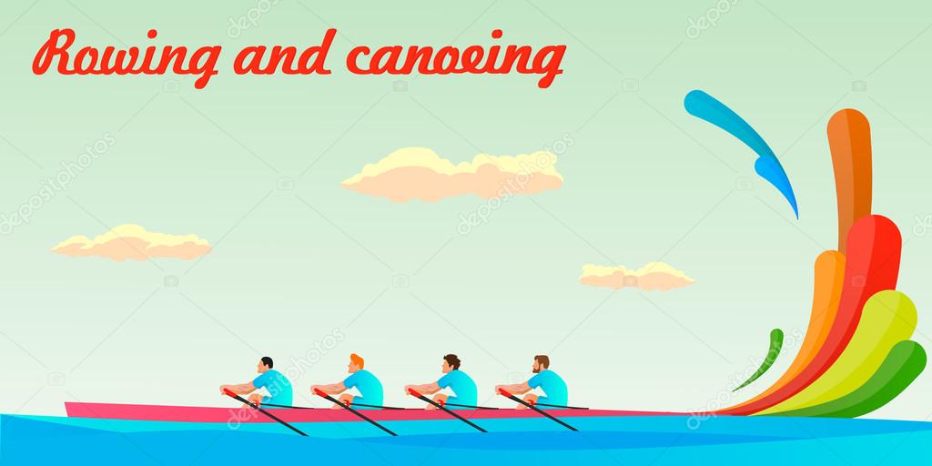 Kayaking of four people in the team . At the Summer Games. Illustration, vector , Eps10