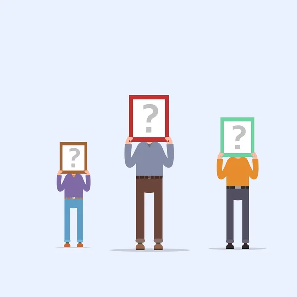 People hold signs with question marks , as yet unable to determine who they are . — Stock Vector