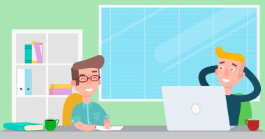 Ofiste çalışan insanlar. Takım gün. Olduğunu. Çalışanların iş yerindeki oturuşta.