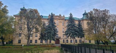 Rydzyna, Polonya - 01.11.2025: Rydzyna 'daki Kraliyet Kalesi ve çevresi. Yüksek kalite fotoğraf