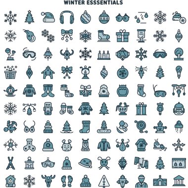 Mavi kış esasları seti jeneratif yapay zekayla modern dijital tarzda oluşturuldu. Baskı, dekor ve mevsimlik ürünler için mükemmel..