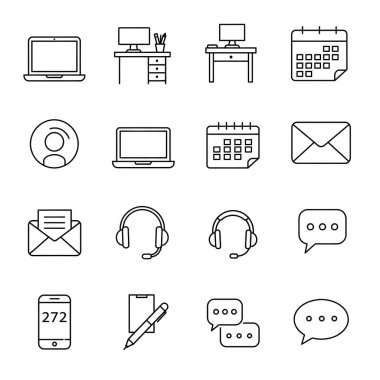 Üretken yapay zekayla oluşturulmuş, temiz satır biçiminde ofis araç simgeleri. UI, SaaS ve gösterge panelleri için ideal.