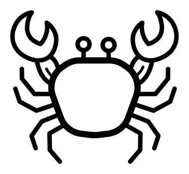 Büyük pençeleri ve antenleri olan bir yengecin ön görüntüsünü gösteren basit bir taslak.