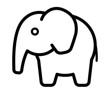 Eğri gövdeli ayakta duran bir bebek filin yan görünüşünü gösteren basit bir taslak..