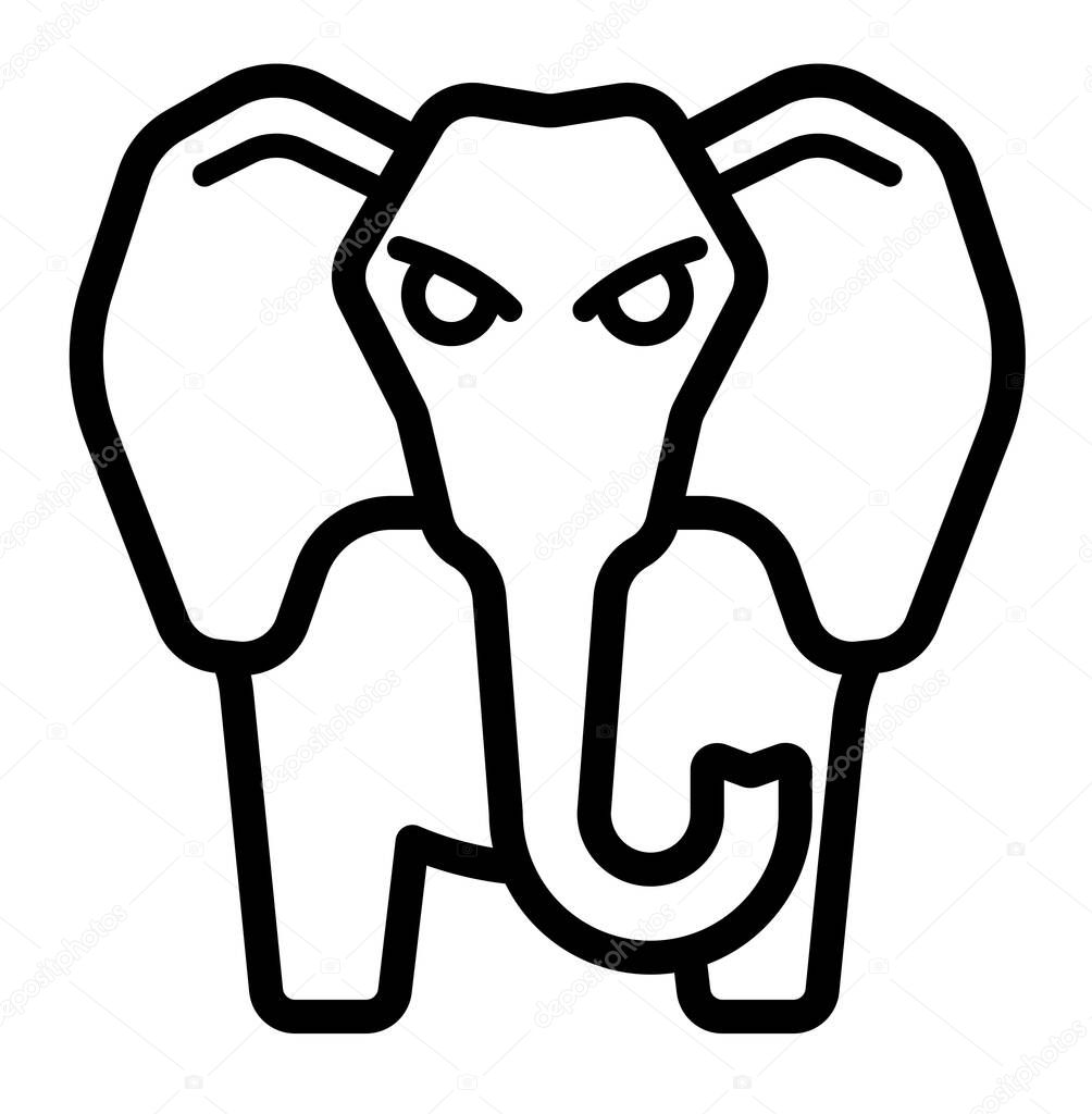 A simple outline depicting a front view of an elephant with large ears and a trunk.