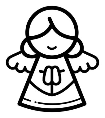 Elleri dua ederken gülümseyen basit bir melek figürü.