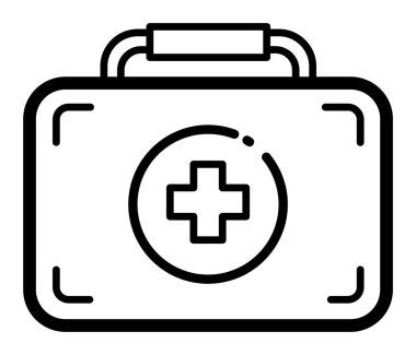 Tıbbi ilk yardım çantasının siyah beyaz çizimi