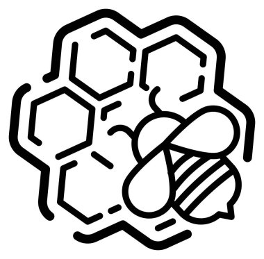 Bal peteği altıgenlerin yanında uçan arı tasviri