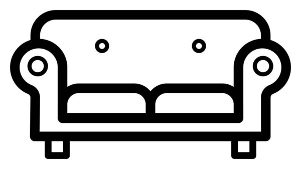 Simple black and white illustration of comfortable sofa
