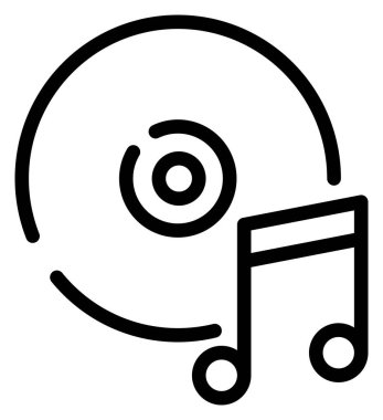 Müzik diski ve notanın siyah beyaz çizimi