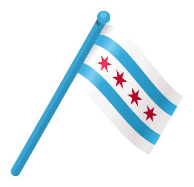 Mavi çizgili ve kırmızı yıldızlı Şikago bayrağı sallıyor