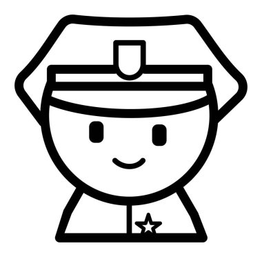 Çizgi film polisi üniformalı ve şapkalı gülümsüyor.