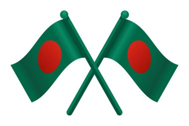 Yeşil ve kırmızı renkleri gösteren iki bangladeş bayrağı çaprazlandı