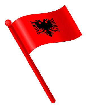 Beyaz arkaplanda siyah kartal sembolü olan kırmızı bayrak