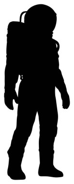 Uzay giysisiyle duran astronot silueti.