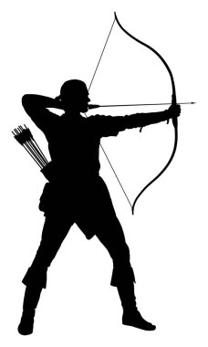 Okçunun silueti dışarıya ok ve yay doğrultuyor.