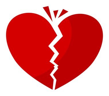Kırık kırmızı kalp aşkı ve duygusal acıyı simgeliyor.