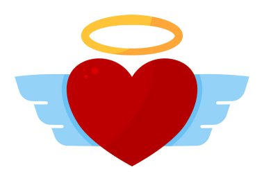 Üzerinde kanatlar ve haleler olan kalp sembolü.