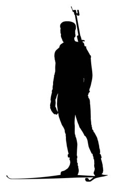 Beyaz arkaplanda biatlon oyuncusunun vektör silueti                   
