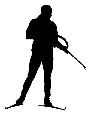 Beyaz arkaplanda biatlon oyuncusunun vektör silueti                   