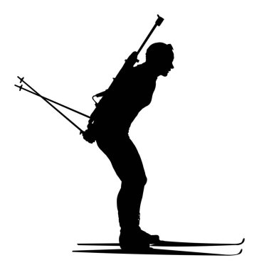 Beyaz arkaplanda biatlon oyuncusunun vektör silueti                   