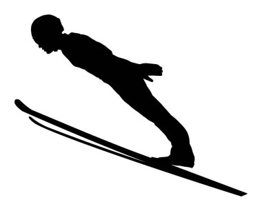 Beyaz arka planda kayak sporu silueti. vektör illüstrasyonu      