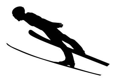 Beyaz arka planda kayak sporu silueti. vektör illüstrasyonu      