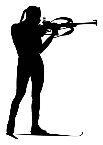 vector silhouette of biathlon player on white background                   