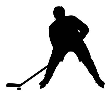 Vektör çizimi. Beyaz arkaplanda hokey oyuncusunun silueti                     