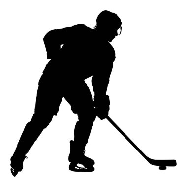 Vektör çizimi. Beyaz arkaplanda hokey oyuncusunun silueti                     