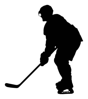 Vektör çizimi. Beyaz arkaplanda hokey oyuncusunun silueti                     