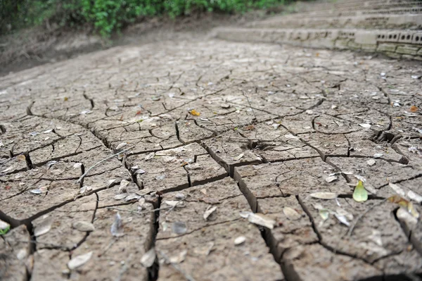 Land met droge gebarsten grond — Stockfoto