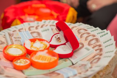 Gelin fiyat para geleneksel düğün töreninde Tayland