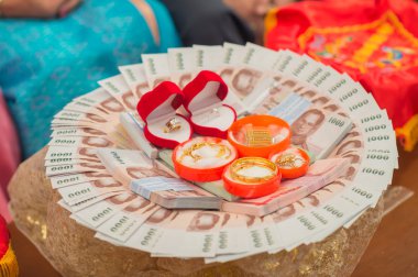 Gelin fiyat para geleneksel düğün töreninde Tayland